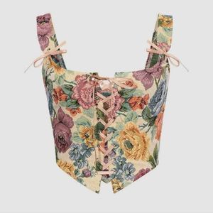 Retro Floral Tie On Front Corset Top